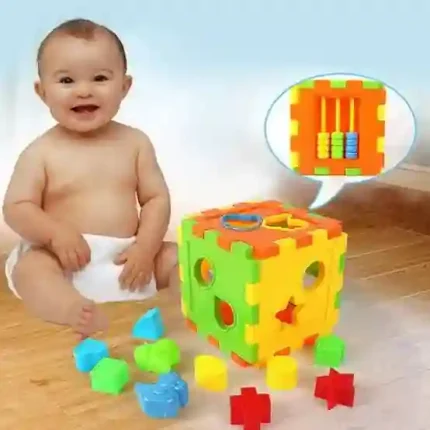 Multifunctional Early Learning Activity Cube with shape sorter, clock, and interactive gears for toddlers