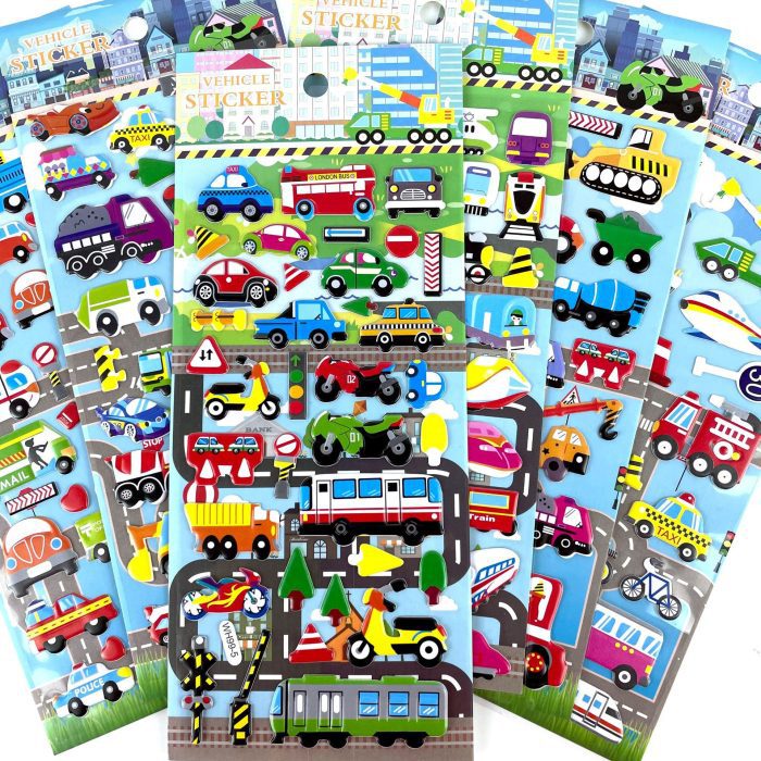 3D Bubble Stickers with Cartoon Cars, Trucks, and Planes for Kids