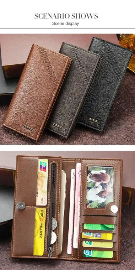 Men's Long Wallet with Multiple Card Slots and Coin Pocket – Slim Designer Style