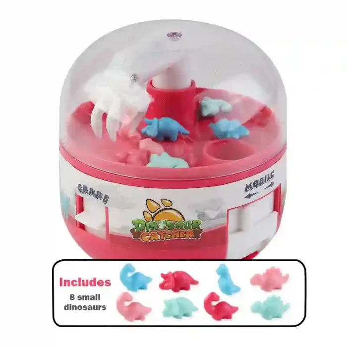 Mini Dinosaur Claw Machine Toy with colorful design, easy controls, and 8 random dinosaur toys