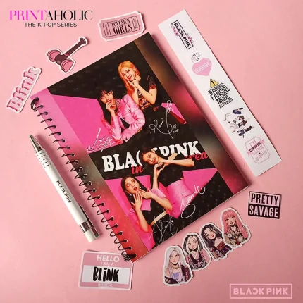 Customized KPOP notebook and pen combo featuring BTS and BLACKPINK designs