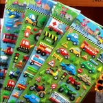 3D Bubble Stickers with Cartoon Cars, Trucks, and Planes for Kids