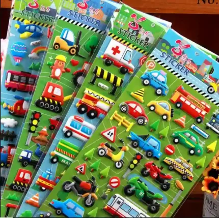 3D Bubble Stickers with Cartoon Cars, Trucks, and Planes for Kids