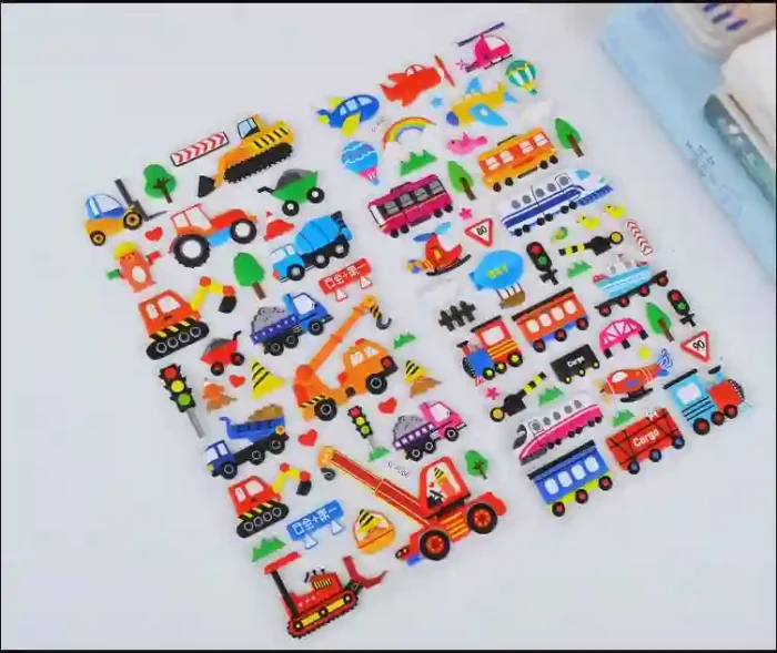 3D Bubble Stickers with Cartoon Cars, Trucks, and Planes for Kids