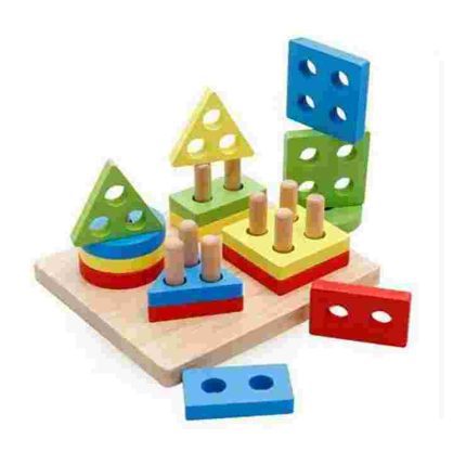 Multi-Tasking Wooden Puzzle Shape and Color Sorter for Kids