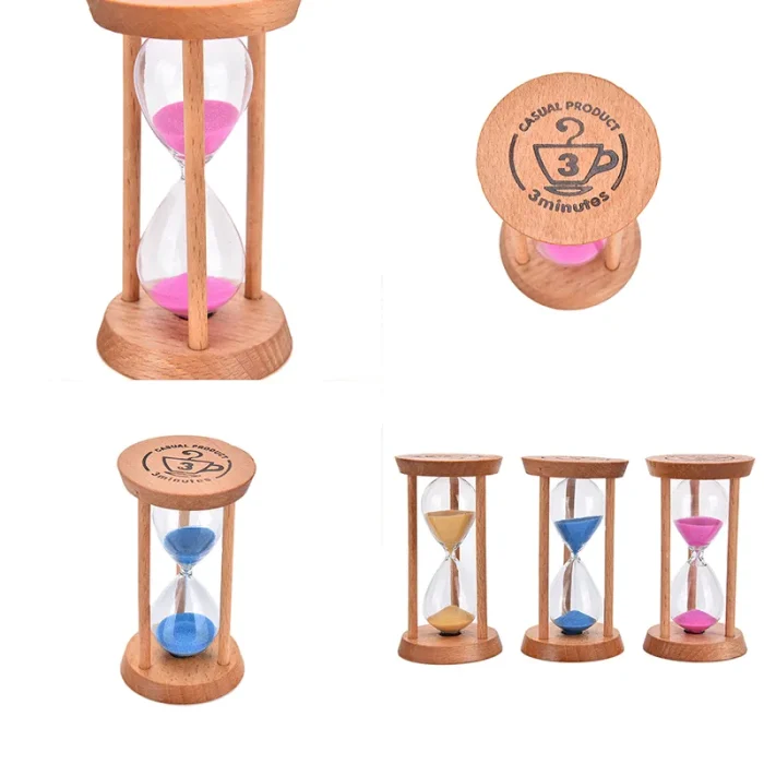 Wooden frame 3-minute sand timer hourglass for home and office décor