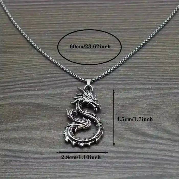 Antique silver-plated dragon pendant necklace for men, durable and stylish jewelry accessory