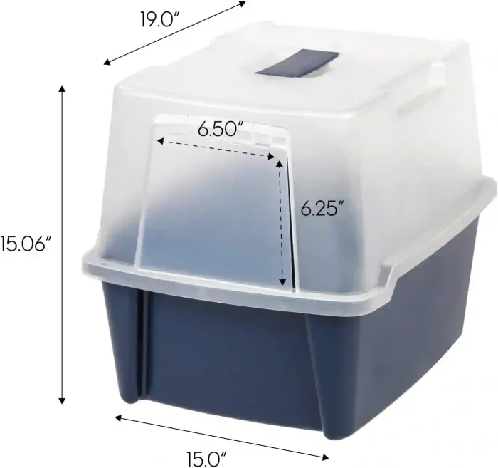 IRIS USA Covered Cat Litter Box in Navy with Front Door Flap and Scoop Holder