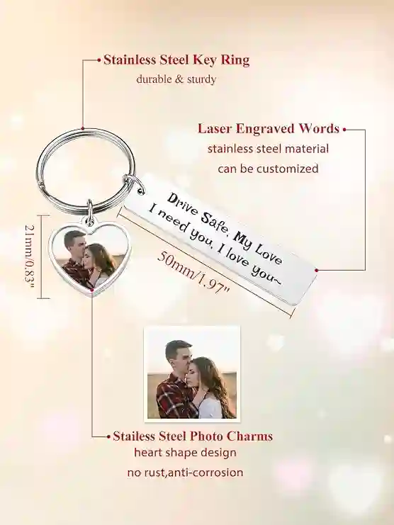 Personalized Stainless Steel Keychain with Custom Photo and Engraving - Gift for Men & Women