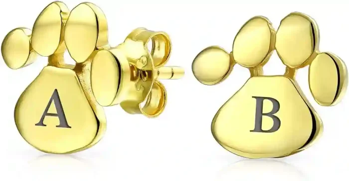 Gold Plated Paw Print Stud Earrings and Pendant for Women