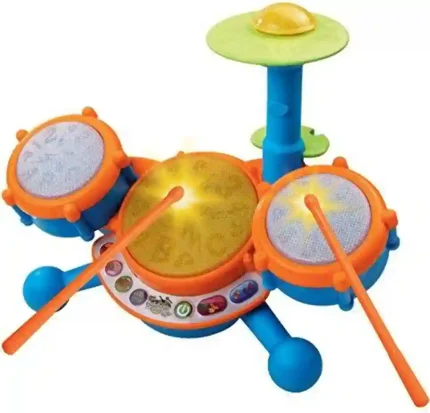 VTech KidiBeats Kids Drum Set – Orange with 3 drum pads, cymbal, and LED lights