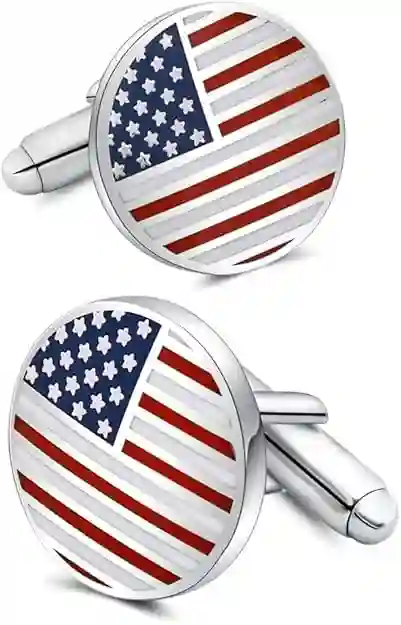 American Flag Cufflinks with Platinum Plating and Enamel