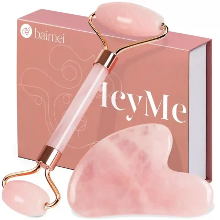 BAIMEI Rose Quartz Jade Roller & Gua Sha Skin Care Tools for Face and Neck