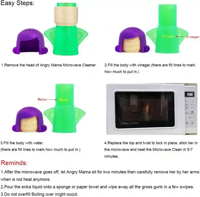 Angry Mama Microwave Cleaner, Green, Eco-Friendly Steam Cleaning Tool