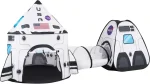 JOYIN White Rocket Ship Pop-Up Play Tent with Tunnel and Cube for Kids