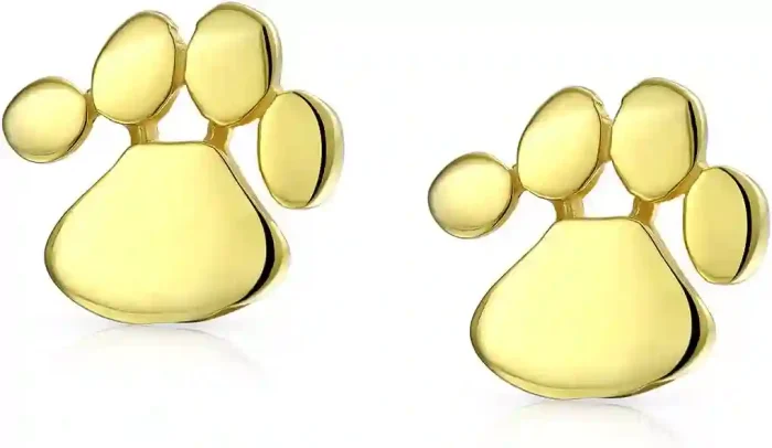 Gold Plated Paw Print Stud Earrings and Pendant for Women