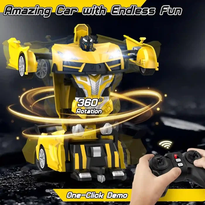 Remote Control Car - Transforming Robot Toy with LED Headlights and 360° Rotation, Perfect for Kids Aged 4-12