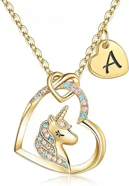 Unicorn Heart Necklace for Girls with Colorful CZ Crystals