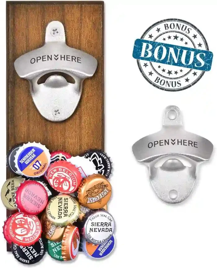 Magnetic Wall Mounted Bottle Opener with Rustic Design