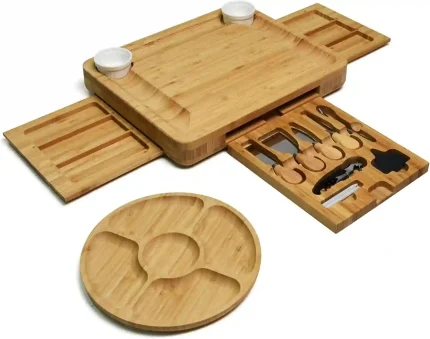 HEITICUP Large Bamboo Charcuterie Board with Knife Set and Hidden Cutlery Storage