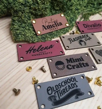 Custom Faux Leather Tags with Rivets for Handmade Knitted and Crocheted Items