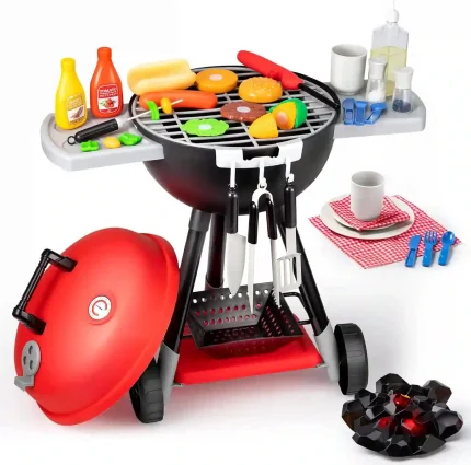 JOYIN Kids Kitchen Toy BBQ Grill Playset with Accessories and Food for Pretend Cooking Fun