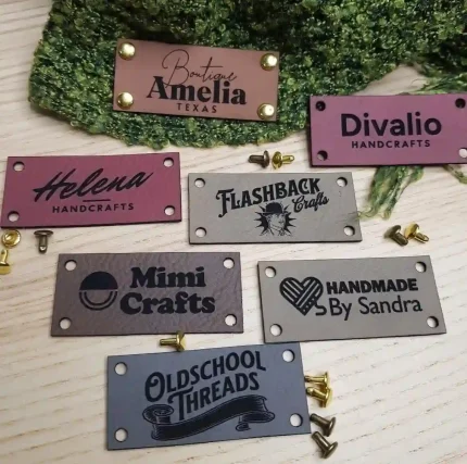 Custom Faux Leather Tags with Rivets for Handmade Knitted and Crocheted Items