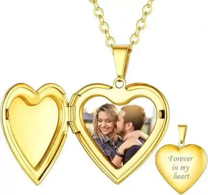 Personalized Heart Locket Necklace with Photo and Custom Text