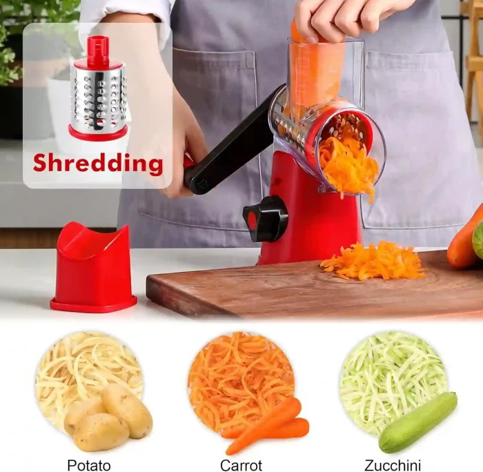 Rotary Cheese Grater with 3 Drum Blades for Fast and Safe Food Preparation