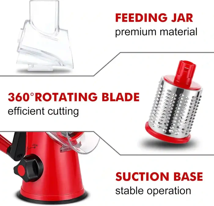 Rotary Cheese Grater with 3 Drum Blades for Fast and Safe Food Preparation