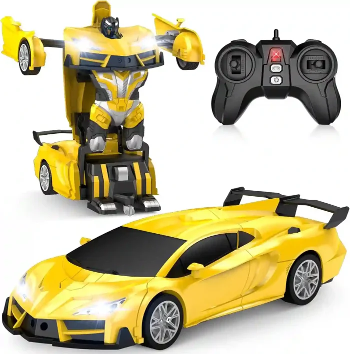 Remote Control Car - Transforming Robot Toy with LED Headlights and 360° Rotation, Perfect for Kids Aged 4-12