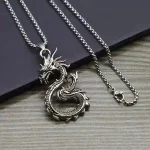 Antique silver-plated dragon pendant necklace for men, durable and stylish jewelry accessory