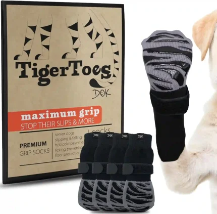 DOK TigerToes Premium Non-Slip Dog Socks for Slippery Floors, Ideal for Senior Dogs