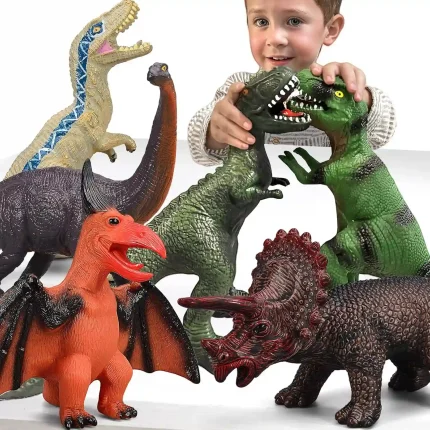 6-Piece Jumbo Dinosaur Toys Set for Kids with T-Rex, Pterodactyl, Triceratops, and More