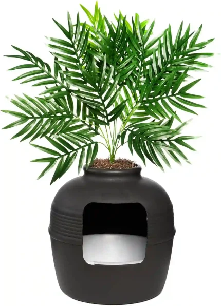 Good Pet Stuff Hidden Cat Litter Box Planter with Artificial Palm Plant and Black Suede Finish