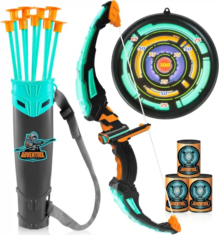 JOYIN Kids Bow and Arrow Set – LED light-up bow with arrows, target, and case for active play