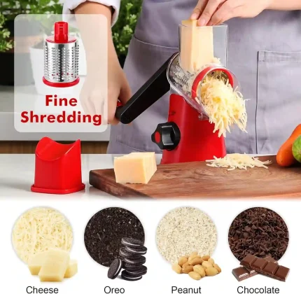 Rotary Cheese Grater with 3 Drum Blades for Fast and Safe Food Preparation