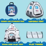 JOYIN White Rocket Ship Pop-Up Play Tent with Tunnel and Cube for Kids