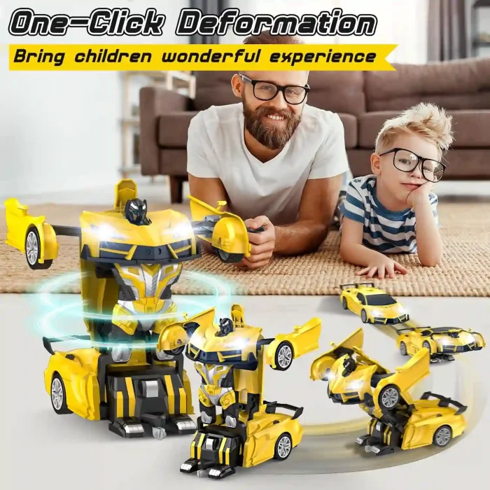 Remote Control Car - Transforming Robot Toy with LED Headlights and 360° Rotation, Perfect for Kids Aged 4-12