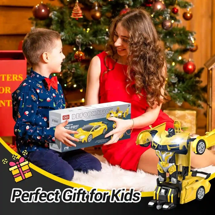 Remote Control Car - Transforming Robot Toy with LED Headlights and 360° Rotation, Perfect for Kids Aged 4-12