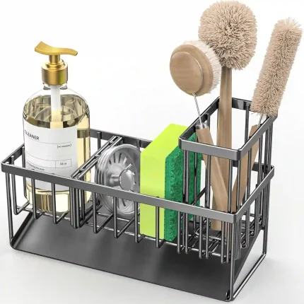 Cisily Kitchen Sink Caddy - Rustproof Stainless Steel Sponge Holder with Brush Holder and Divider Design