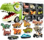 JOYIN Dinosaur Truck Toy Set with 12 Mini Cars and Helicopter for Kids