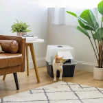 IRIS USA Covered Cat Litter Box in Navy with Front Door Flap and Scoop Holder