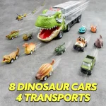 JOYIN Dinosaur Truck Toy Set with 12 Mini Cars and Helicopter for Kids