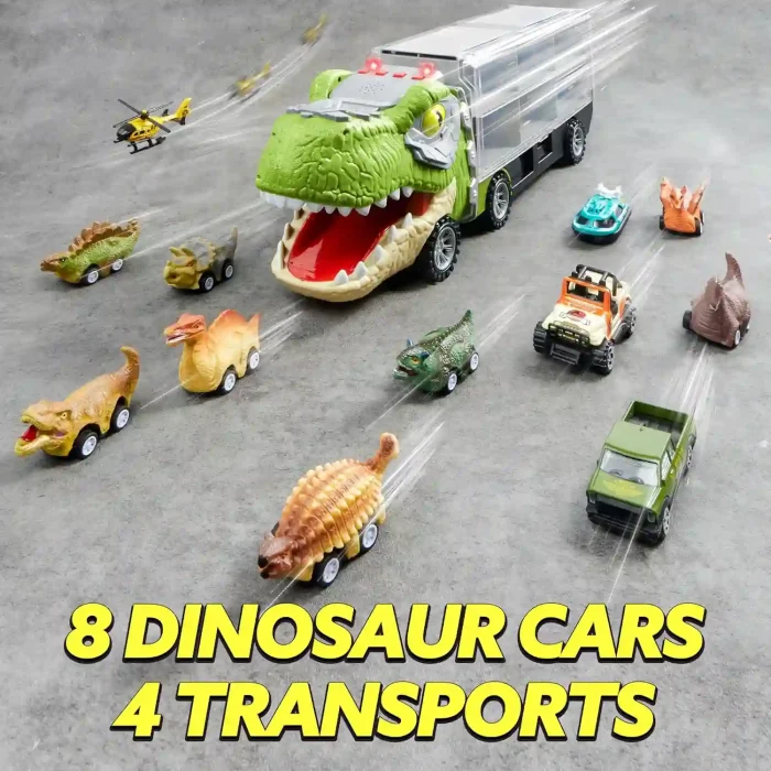 JOYIN Dinosaur Truck Toy Set with 12 Mini Cars and Helicopter for Kids