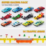 JOYIN 5-FT Race Track Toy Truck with 12 Die-Cast Cars and Interactive Features for Kids