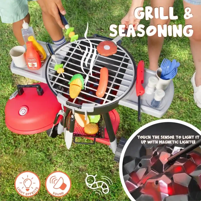 JOYIN Kids Kitchen Toy BBQ Grill Playset with Accessories and Food for Pretend Cooking Fun