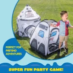 JOYIN White Rocket Ship Pop-Up Play Tent with Tunnel and Cube for Kids