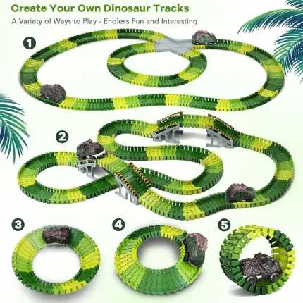 Dinosaur Race Track Playset - 252 PCS with Flexible Tracks, Cars, and Figures for Kids