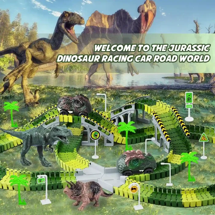 Dinosaur Race Track Playset - 252 PCS with Flexible Tracks, Cars, and Figures for Kids